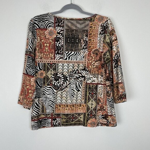 Chicos Multi Colored Square Neck Multi Print Floral Animal Size 1 (medium) - Picture 8 of 8